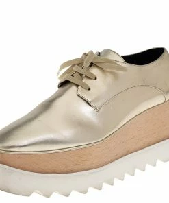 Best Pirce ๐ Stella McCartney Gold Faux Leather Wedge ๐ Sneakers Size 38.5 For ๐ฉ Women โญ