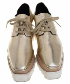 Best Pirce 👏 Stella McCartney Gold Faux Leather Wedge 👟 Sneakers Size 38.5 For 👩 Women ⭐ -Stella McCartney Shop luxury women stella mccartney used shoes p441247 006