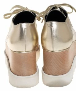 Best Pirce 👏 Stella McCartney Gold Faux Leather Wedge 👟 Sneakers Size 38.5 For 👩 Women ⭐ -Stella McCartney Shop luxury women stella mccartney used shoes p441247 007