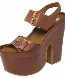 Best reviews of 🌟 Stella McCartney Brown Faux Leather Buckle Block Heel Platform 🩴 Sandals Size 40 For 👩 Women 🔥