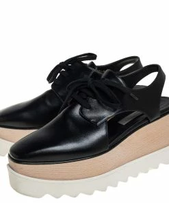 Deals 😉 Stella McCartney Black Faux Leather Elyse Cut Out Derby Platform 👟 Sneakers Size 38 For 👩 Women 👍 -Stella McCartney Shop luxury women stella mccartney used shoes p451081 002