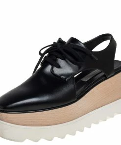 Deals 😉 Stella McCartney Black Faux Leather Elyse Cut Out Derby Platform 👟 Sneakers Size 38 For 👩 Women 👍
