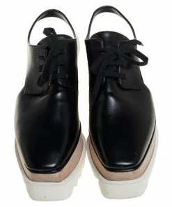 Deals 😉 Stella McCartney Black Faux Leather Elyse Cut Out Derby Platform 👟 Sneakers Size 38 For 👩 Women 👍 -Stella McCartney Shop luxury women stella mccartney used shoes p451081 005