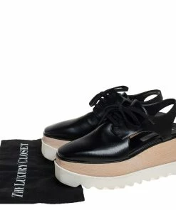 Deals 😉 Stella McCartney Black Faux Leather Elyse Cut Out Derby Platform 👟 Sneakers Size 38 For 👩 Women 👍 -Stella McCartney Shop luxury women stella mccartney used shoes p451081 009