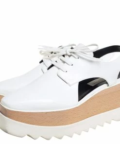 Coupon ✔️ Stella McCartney White Faux Leather Elyse Cut Out Platform Derby Size 39 For 👩 Women 😉 -Stella McCartney Shop luxury women stella mccartney used shoes p451899 001