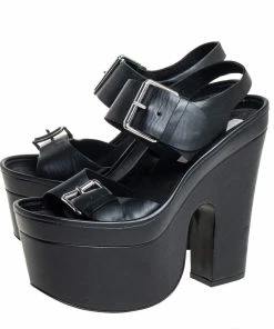 Outlet 🤩 Stella McCartney Black Faux Leather Buckle Block Heel 🩴 Sandals Size 38 For 👩 Women 🎉 -Stella McCartney Shop luxury women stella mccartney used shoes p451938 004