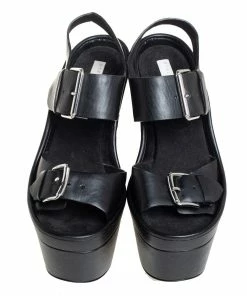 Outlet 🤩 Stella McCartney Black Faux Leather Buckle Block Heel 🩴 Sandals Size 38 For 👩 Women 🎉 -Stella McCartney Shop luxury women stella mccartney used shoes p451938 005