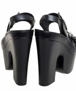 Outlet 🤩 Stella McCartney Black Faux Leather Buckle Block Heel 🩴 Sandals Size 38 For 👩 Women 🎉 -Stella McCartney Shop luxury women stella mccartney used shoes p451938 006