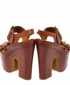 Flash Sale 🧨 Stella McCartney Brown Faux Leather Block Heel Platform 🩴 Sandals Size 35 For 👩 Women 🔥 -Stella McCartney Shop luxury women stella mccartney used shoes p451949 001