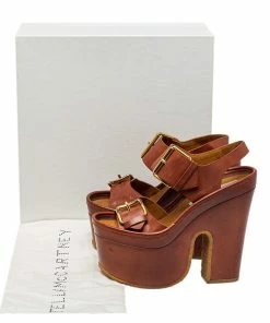 Flash Sale 🧨 Stella McCartney Brown Faux Leather Block Heel Platform 🩴 Sandals Size 35 For 👩 Women 🔥 -Stella McCartney Shop luxury women stella mccartney used shoes p451949 006