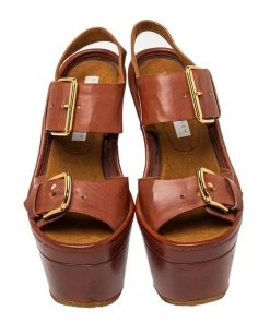 Flash Sale 🧨 Stella McCartney Brown Faux Leather Block Heel Platform 🩴 Sandals Size 35 For 👩 Women 🔥 -Stella McCartney Shop luxury women stella mccartney used shoes p451949 008