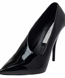 Cheapest 🔔 Stella McCartney Black Faux Patent Leather V Neck Pointed Toe Pumps Size 35.5 For 👩 Women ✨