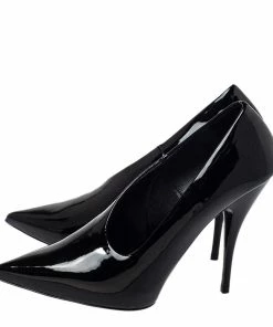 Cheapest 🔔 Stella McCartney Black Faux Patent Leather V Neck Pointed Toe Pumps Size 35.5 For 👩 Women ✨ -Stella McCartney Shop luxury women stella mccartney used shoes p452675 005