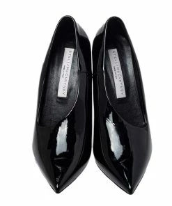 Cheapest 🔔 Stella McCartney Black Faux Patent Leather V Neck Pointed Toe Pumps Size 35.5 For 👩 Women ✨ -Stella McCartney Shop luxury women stella mccartney used shoes p452675 006