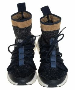 Deals 🥰 Stella McCartney Stella McCartney For Adidas Athletic Blue Lurex Fabric High Top 👟 Sneakers Size 40.5 For 👩 Women 🥰 -Stella McCartney Shop luxury women stella mccartney used shoes p454342 009