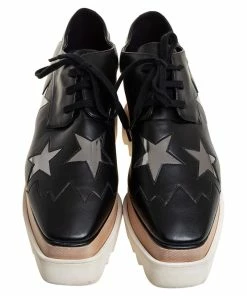 Budget 🎁 Stella McCartney Black Faux Leather Elyse Wedge 👟 Sneakers Size 38 For 👩 Women 🥰 -Stella McCartney Shop luxury women stella mccartney used shoes p459468 007