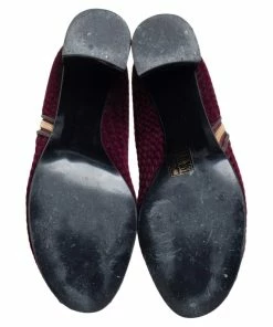 Outlet 💯 Stella McCartney Burgundy Woven Velvet Block Heel Ankle Booties Size 38 For 👩 Women 🌟 -Stella McCartney Shop luxury women stella mccartney used shoes p465462 004