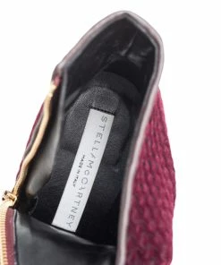Outlet 💯 Stella McCartney Burgundy Woven Velvet Block Heel Ankle Booties Size 38 For 👩 Women 🌟 -Stella McCartney Shop luxury women stella mccartney used shoes p465462 007