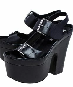 Outlet 😉 Stella McCartney Black Faux Leather Buckle Block Heel Platform 🩴 Sandals Size 40 For 👩 Women 👍 -Stella McCartney Shop luxury women stella mccartney used shoes p471766 003