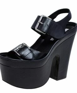 Outlet ๐ Stella McCartney Black Faux Leather Buckle Block Heel Platform ๐ฉด Sandals Size 40 For ๐ฉ Women ๐