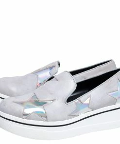 Hot Sale 👏 Stella McCartney Grey Faux Leather Binx Star Platform Slip On 👟 Sneakers Size 40 For 👩 Women 🛒 -Stella McCartney Shop luxury women stella mccartney used shoes p472074 007