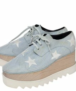 Cheapest 💯 Stella McCartney Blue Denim Fabric Elyse Platform Derby Size 39 For 👩 Women 🔔 -Stella McCartney Shop luxury women stella mccartney used shoes p475552 001