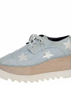 Cheapest 💯 Stella McCartney Blue Denim Fabric Elyse Platform Derby Size 39 For 👩 Women 🔔 -Stella McCartney Shop luxury women stella mccartney used shoes p475552 003