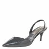 New ✔️ Stella McCartney Dark Grey Faux Patent Leather Slingback 🩴 Sandals Size 37 For 👩 Women 💯