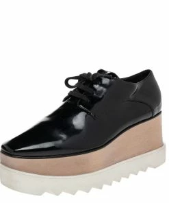 Budget 💯 Stella McCartney Black Faux Patent Leather Elyse Platform Derby Size 40 For 👩 Women 🎁