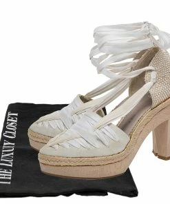 Brand new 🎉 Stella McCartney White Fabric And Canvas Platform Ankle Wrap Pumps Size 37.5 For 👩 Women ❤️ -Stella McCartney Shop luxury women stella mccartney used shoes p481658 002