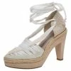 Brand new 🎉 Stella McCartney White Fabric And Canvas Platform Ankle Wrap Pumps Size 37.5 For 👩 Women ❤️ -Stella McCartney Shop luxury women stella mccartney used shoes p481658 003