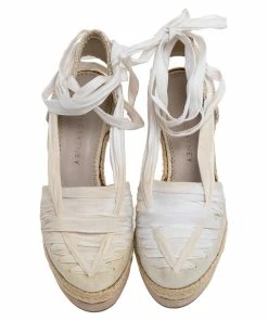 Brand new 🎉 Stella McCartney White Fabric And Canvas Platform Ankle Wrap Pumps Size 37.5 For 👩 Women ❤️ -Stella McCartney Shop luxury women stella mccartney used shoes p481658 007