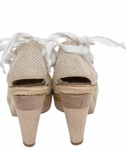 Brand new 🎉 Stella McCartney White Fabric And Canvas Platform Ankle Wrap Pumps Size 37.5 For 👩 Women ❤️ -Stella McCartney Shop luxury women stella mccartney used shoes p481658 008