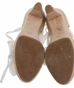 Brand new 🎉 Stella McCartney White Fabric And Canvas Platform Ankle Wrap Pumps Size 37.5 For 👩 Women ❤️ -Stella McCartney Shop luxury women stella mccartney used shoes p481658 009