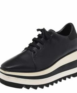 Best Pirce 🔥 Stella McCartney Black Faux Leather Elyse Platform Derby 👟 Sneakers Size 37.5 For 👩 Women ⌛