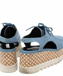 Best deal ⭐ Stella McCartney Blue Cut Out Denim Elyse Lace Up Platform Derby Size 40 For 👩 Women 🎉 -Stella McCartney Shop luxury women stella mccartney used shoes p482570 004