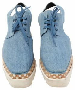 Best deal ⭐ Stella McCartney Blue Cut Out Denim Elyse Lace Up Platform Derby Size 40 For 👩 Women 🎉 -Stella McCartney Shop luxury women stella mccartney used shoes p482570 005