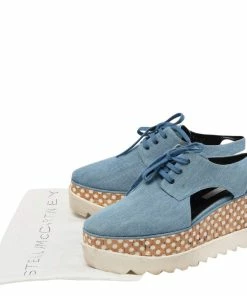 Best deal ⭐ Stella McCartney Blue Cut Out Denim Elyse Lace Up Platform Derby Size 40 For 👩 Women 🎉 -Stella McCartney Shop luxury women stella mccartney used shoes p482570 008