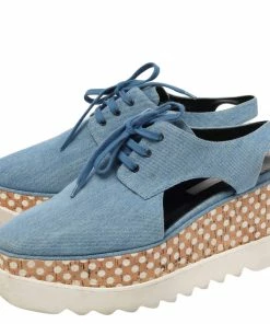 Best deal ⭐ Stella McCartney Blue Cut Out Denim Elyse Lace Up Platform Derby Size 40 For 👩 Women 🎉 -Stella McCartney Shop luxury women stella mccartney used shoes p482570 010
