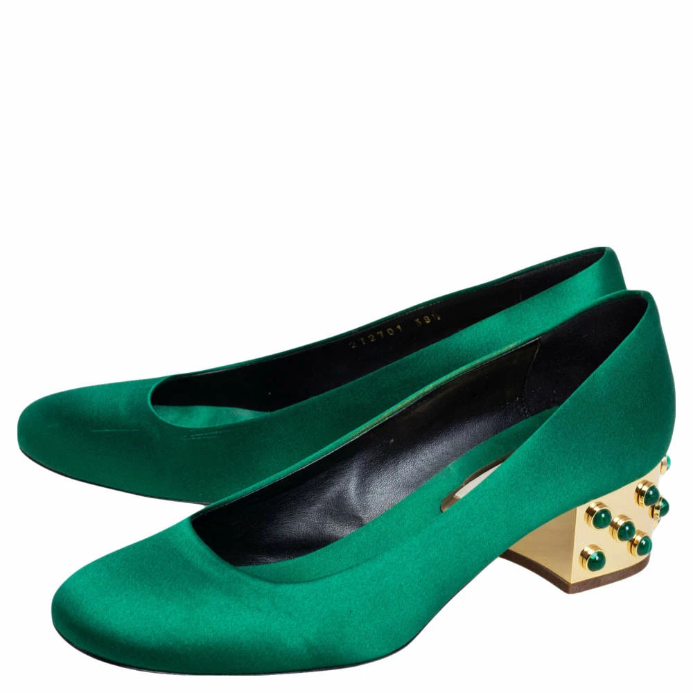 Best Sale 😍 Stella McCartney Green Satin Studded Block Heel Pumps Size 38.5 For 👩 Women 😀 6 Best Sale 😍 Stella McCartney Green Satin Studded Block Heel Pumps Size 38.5 For 👩 Women 😀 - Image 4
