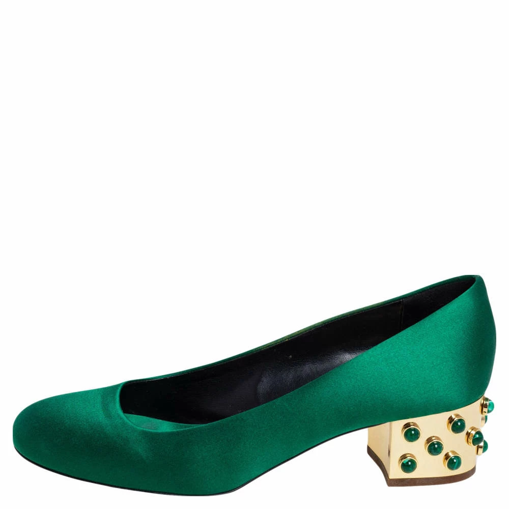 Best Sale 😍 Stella McCartney Green Satin Studded Block Heel Pumps Size 38.5 For 👩 Women 😀 4 Best Sale 😍 Stella McCartney Green Satin Studded Block Heel Pumps Size 38.5 For 👩 Women 😀 - Image 2
