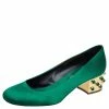 Best Sale 😍 Stella McCartney Green Satin Studded Block Heel Pumps Size 38.5 For 👩 Women 😀