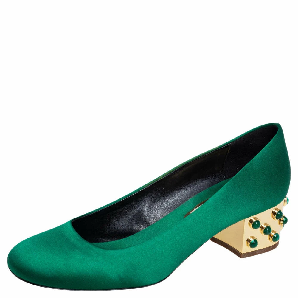 Best Sale 😍 Stella McCartney Green Satin Studded Block Heel Pumps Size 38.5 For 👩 Women 😀 3 Best Sale 😍 Stella McCartney Green Satin Studded Block Heel Pumps Size 38.5 For 👩 Women 😀