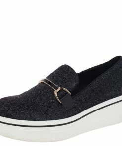 Budget ✨ Stella McCartney Black Lurex Fabric Binx Platform Slip On 👟 Sneakers Size 40 For 👩 Women ⭐