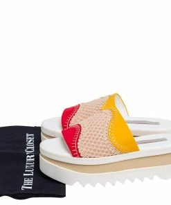 Cheapest 😍 Stella McCartney Multicolor Neoprene Fabric And Lace Platform Slide 🩴 Sandals Size 40 For 👩 Women 😉 -Stella McCartney Shop luxury women stella mccartney used shoes p489153 010