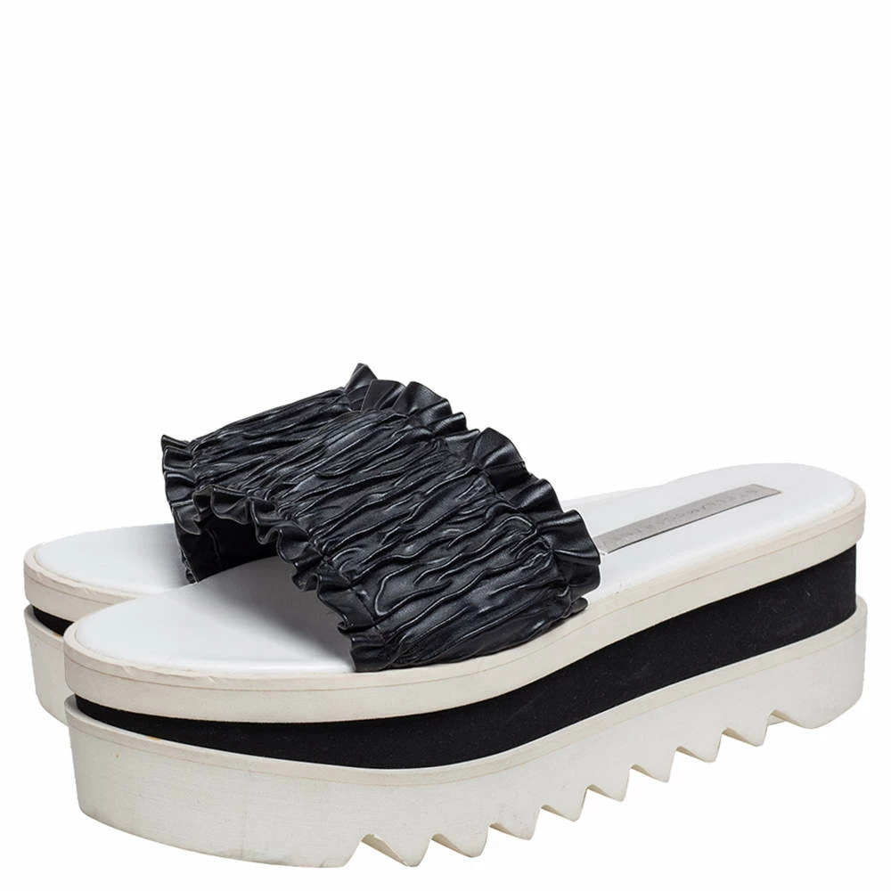 Promo ⭐ Stella McCartney Black Ruffle Faux Leather Platform Slide 🩴 Sandals Size 39 For 👩 Women 😉 6 Promo ⭐ Stella McCartney Black Ruffle Faux Leather Platform Slide 🩴 Sandals Size 39 For 👩 Women 😉 - Image 4