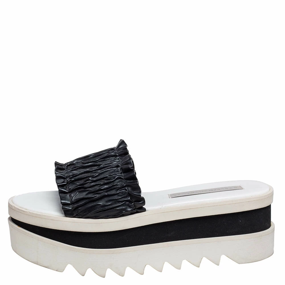 Promo ⭐ Stella McCartney Black Ruffle Faux Leather Platform Slide 🩴 Sandals Size 39 For 👩 Women 😉 4 Promo ⭐ Stella McCartney Black Ruffle Faux Leather Platform Slide 🩴 Sandals Size 39 For 👩 Women 😉 - Image 2