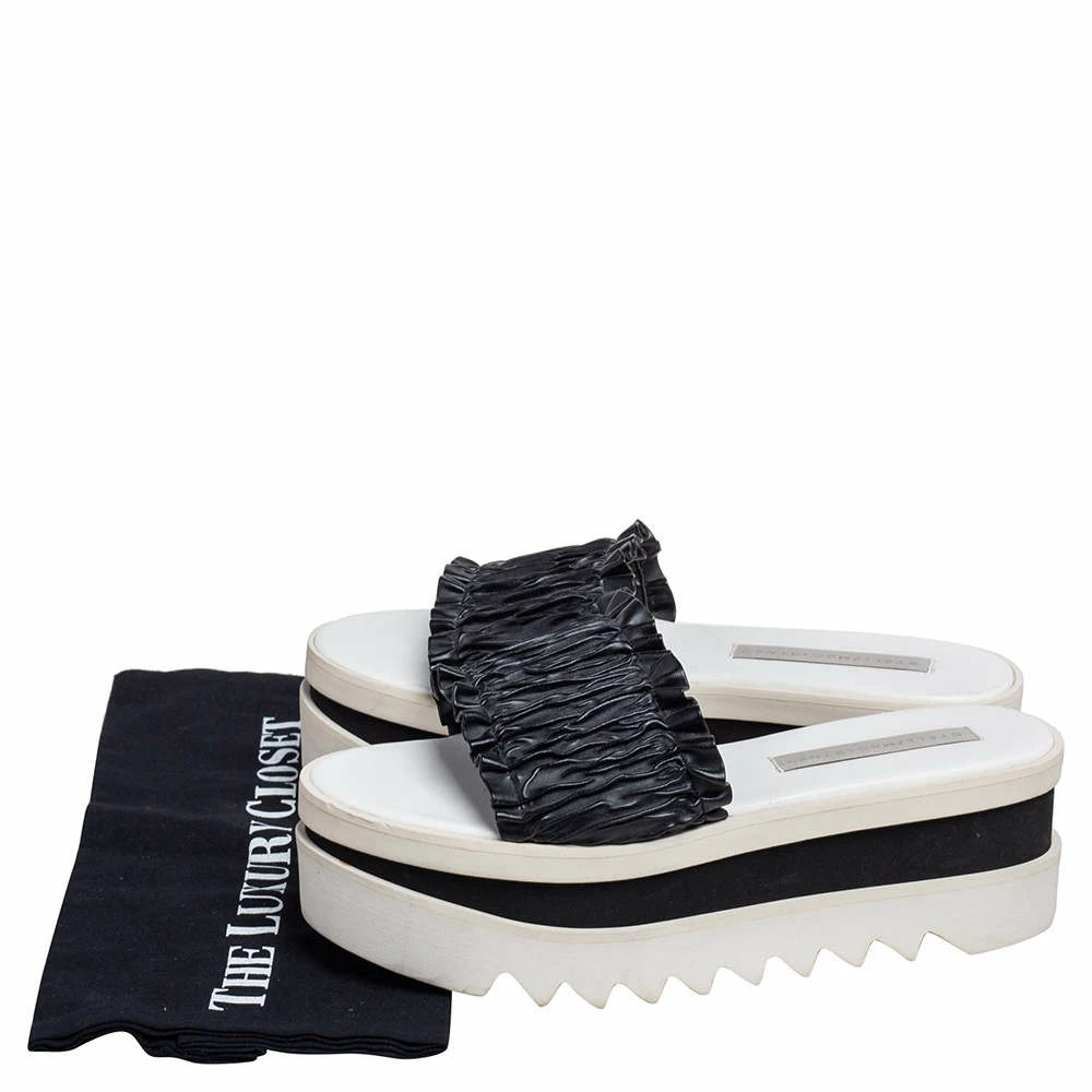 Promo ⭐ Stella McCartney Black Ruffle Faux Leather Platform Slide 🩴 Sandals Size 39 For 👩 Women 😉 10 Promo ⭐ Stella McCartney Black Ruffle Faux Leather Platform Slide 🩴 Sandals Size 39 For 👩 Women 😉 - Image 8