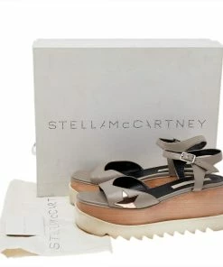 Cheapest 😍 Stella McCartney Grey Faux Leather Wedge 🩴 Sandals Size 40 For 👩 Women 😍 -Stella McCartney Shop luxury women stella mccartney used shoes p491766 001
