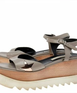 Cheapest 😍 Stella McCartney Grey Faux Leather Wedge 🩴 Sandals Size 40 For 👩 Women 😍 -Stella McCartney Shop luxury women stella mccartney used shoes p491766 002
